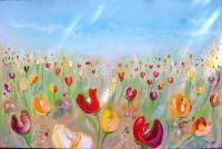 Flowers - Waving Tulips Nuvole E Tulipani - Oil On Canvas